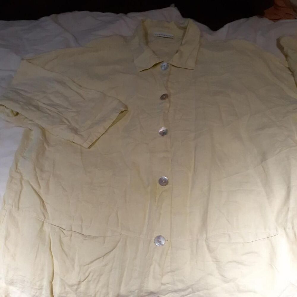 Bryn Walker Women's 3x 100% linen Yellow summer Shirt jacket coastal luxury look